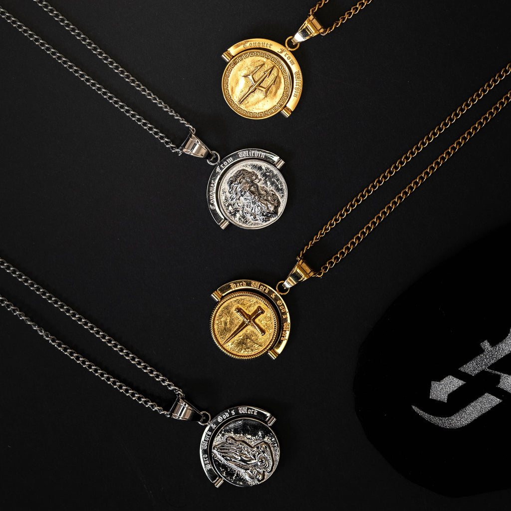 Trident Conquer From Within Double Sided Pendant