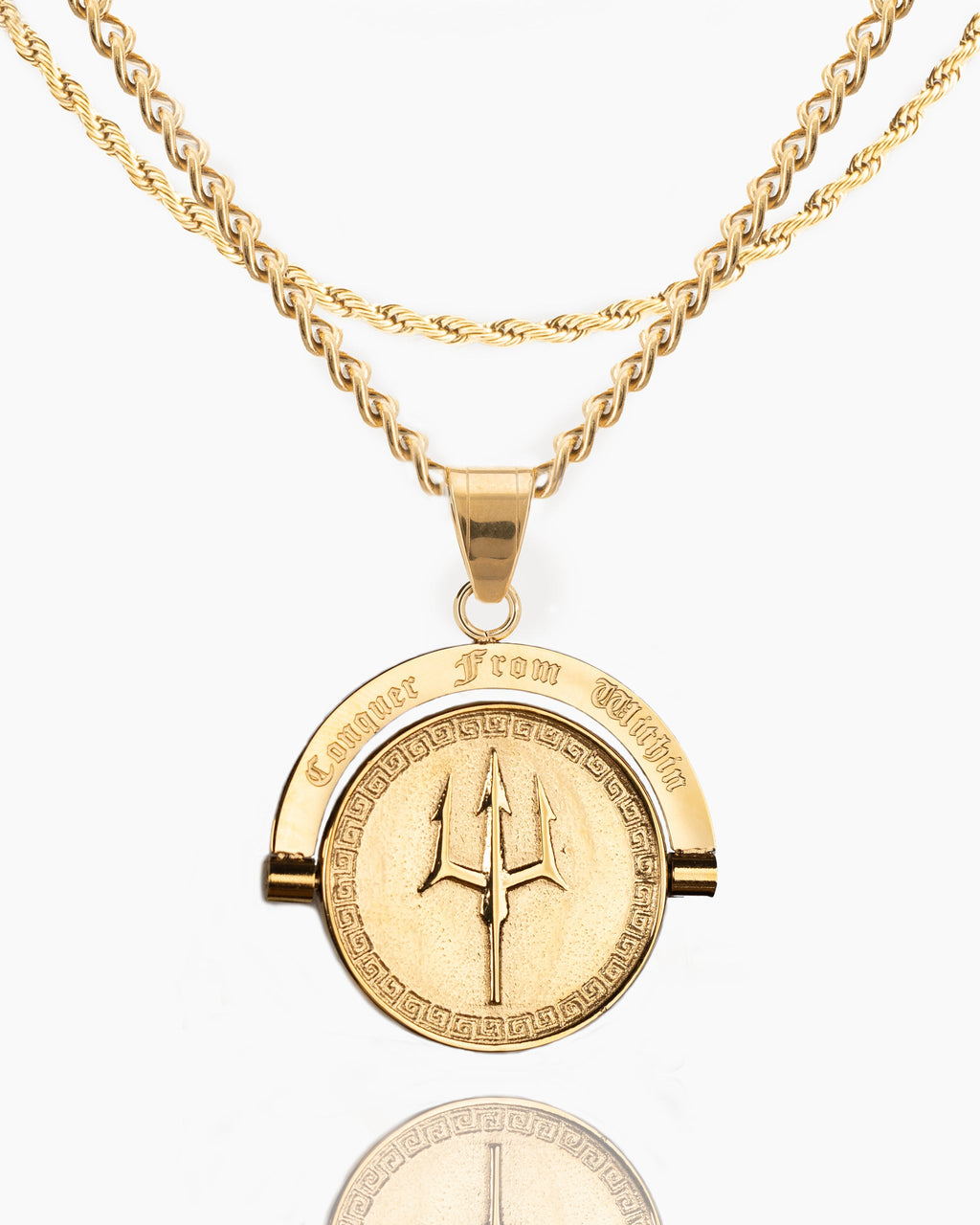 Trident Conquer From Within Double Sided Pendant