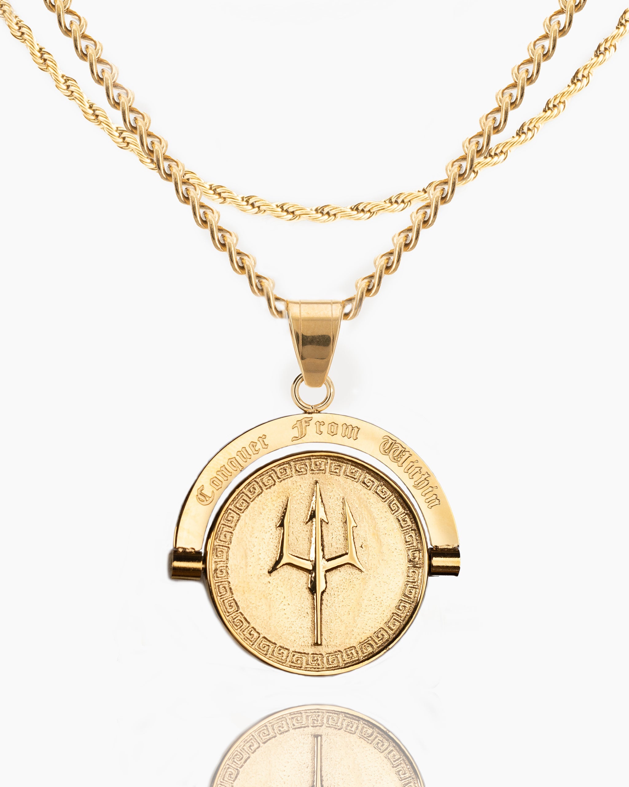 Trident Conquer From Within Double Sided Pendant