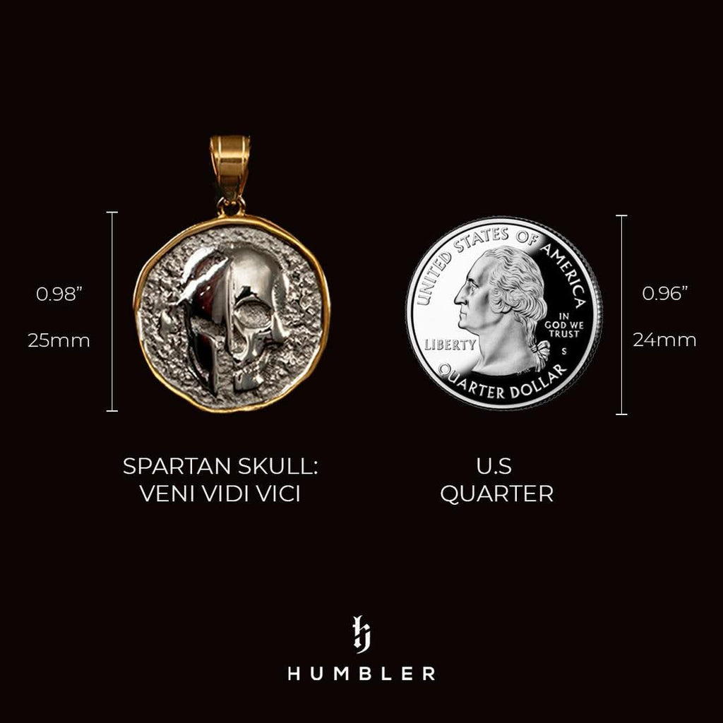 Spartan Skull Veni Vidi Vici Coin Pendant